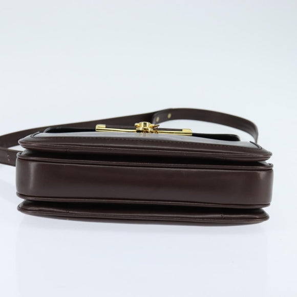 BALLY Shoulder Bag Leather Brown Gold Auth BA7305