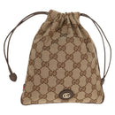 GUCCI GG Canvas Web Sherry Line Drawstring Pouch Beige Gold Auth BA7306M-1