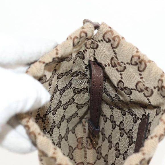 GUCCI GG Canvas Web Sherry Line Drawstring Pouch Beige Gold Auth BA7306M