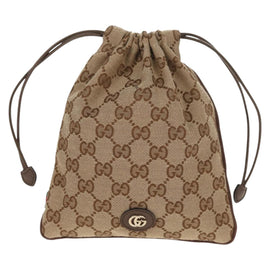 GUCCI GG Canvas Web Sherry Line Drawstring Pouch Beige Gold Auth BA7306M - 0