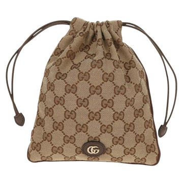 GUCCI GG Canvas Web Sherry Line Drawstring Pouch Beige Gold Auth BA7306M - 0