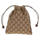 GUCCI GG Canvas Web Sherry Line Drawstring Pouch Beige Gold Auth BA7306M-3