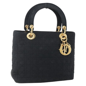 Christian Dior Canage Hand Bag Nylon Black Gold Auth BA7307