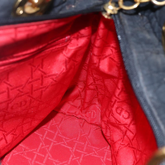 Christian Dior Canage Hand Bag Nylon Black Gold Auth BA7307