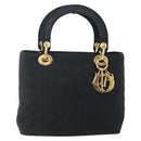 Christian Dior Canage Hand Bag Nylon Black Gold Auth BA7307-13