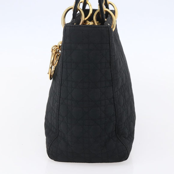Christian Dior Canage Hand Bag Nylon Black Gold Auth BA7307