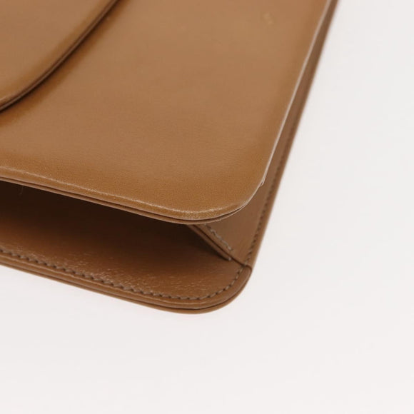 Christian Dior Chain Shoulder Bag Leather Beige Gold Auth BA7308