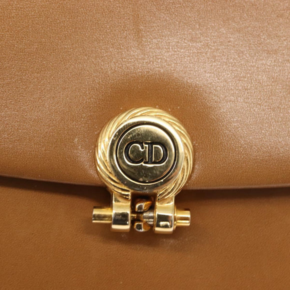 Christian Dior Chain Shoulder Bag Leather Beige Gold Auth BA7308