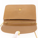 Christian Dior Chain Shoulder Bag Leather Beige Gold Auth BA7308-10