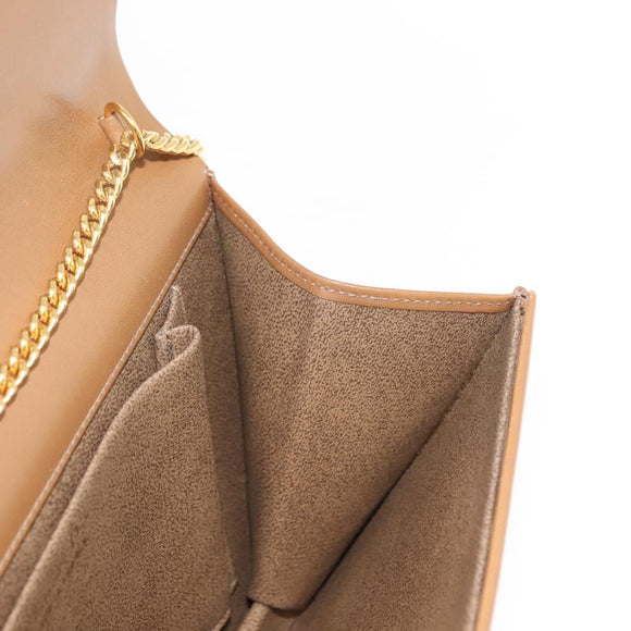 Christian Dior Chain Shoulder Bag Leather Beige Gold Auth BA7308
