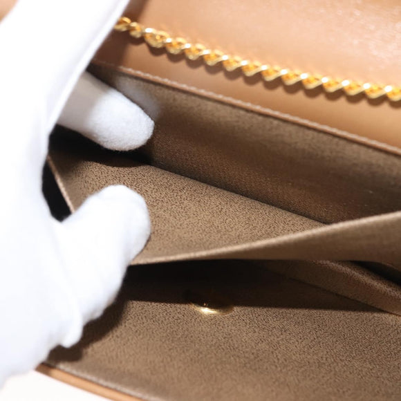 Christian Dior Chain Shoulder Bag Leather Beige Gold Auth BA7308