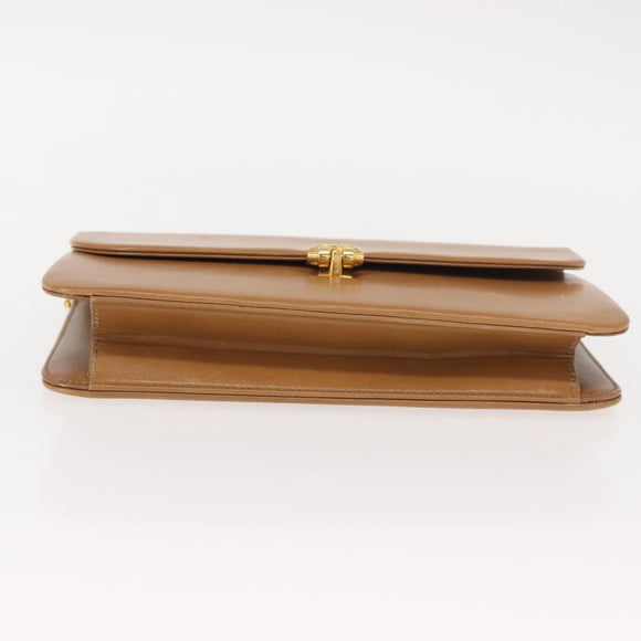 Christian Dior Chain Shoulder Bag Leather Beige Gold Auth BA7308