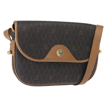 Christian Dior Honeycomb Canvas Shoulder Bag PVC Black Gold Auth BA7309