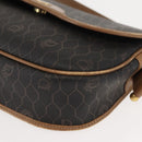 Christian Dior Honeycomb Canvas Shoulder Bag PVC Black Gold Auth BA7309-15