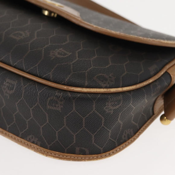 Christian Dior Honeycomb Canvas Shoulder Bag PVC Black Gold Auth BA7309