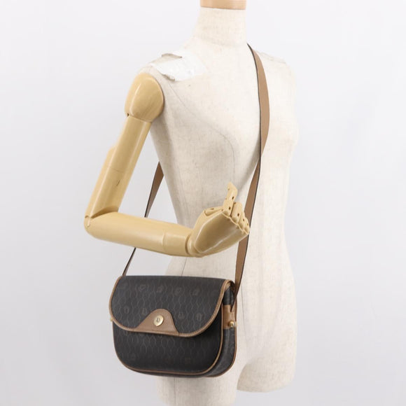 Christian Dior Honeycomb Canvas Shoulder Bag PVC Black Gold Auth BA7309