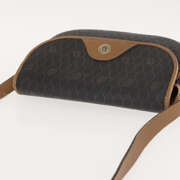 Christian Dior Honeycomb Canvas Shoulder Bag PVC Black Gold Auth BA7309