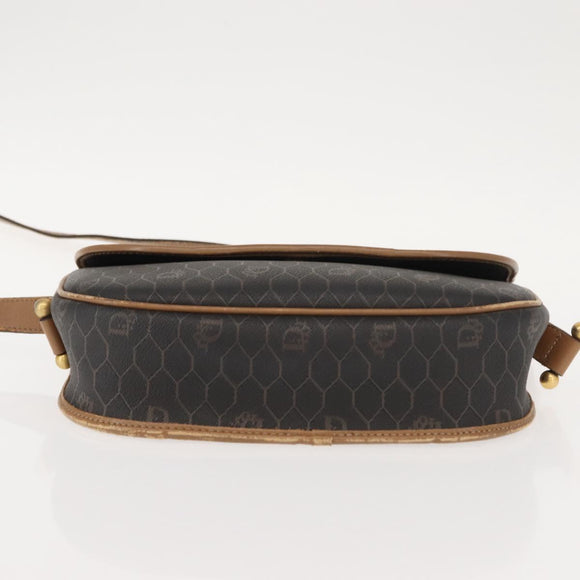 Christian Dior Honeycomb Canvas Shoulder Bag PVC Black Gold Auth BA7309