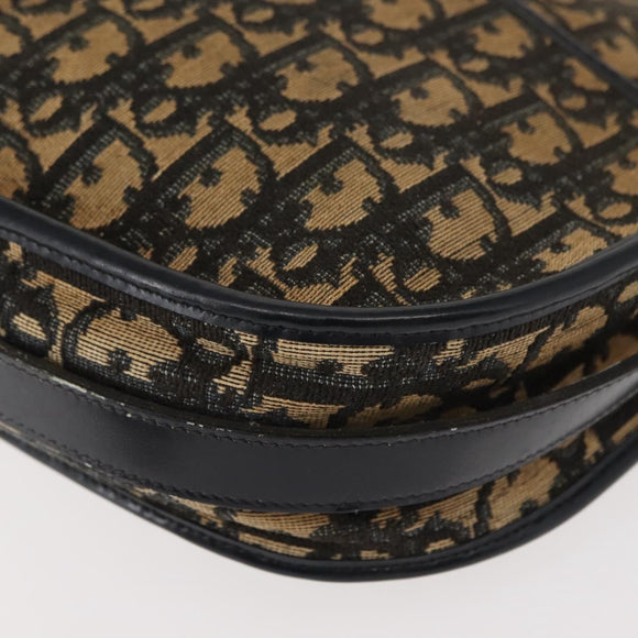 Christian Dior Trotter Canvas Shoulder Bag Navy Gold Auth BA7310