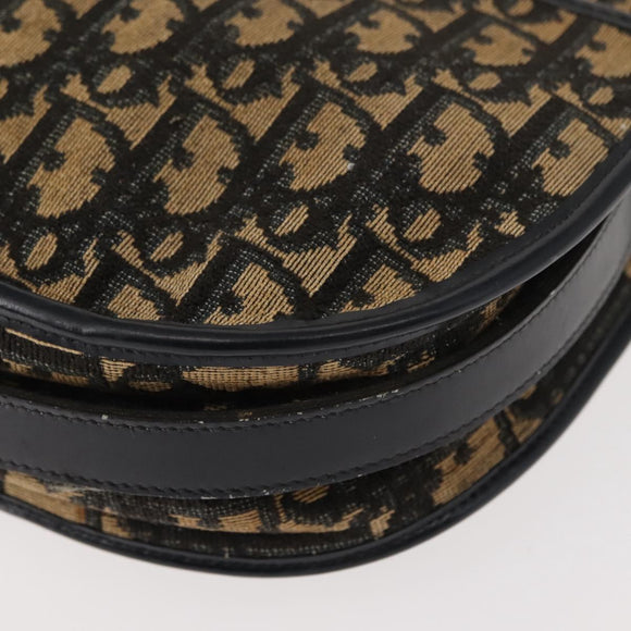 Christian Dior Trotter Canvas Shoulder Bag Navy Gold Auth BA7310