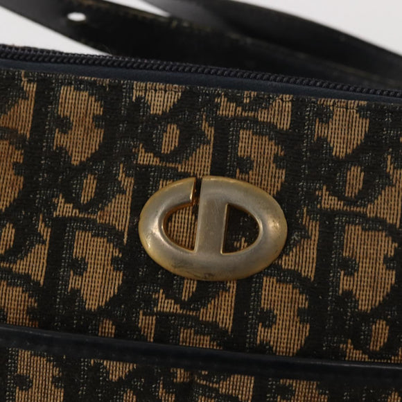 Christian Dior Trotter Canvas Shoulder Bag Navy Gold Auth BA7310