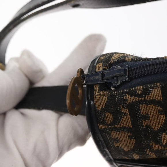 Christian Dior Trotter Canvas Shoulder Bag Navy Gold Auth BA7310