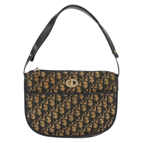 Christian Dior Trotter Canvas Shoulder Bag Navy Gold Auth BA7310