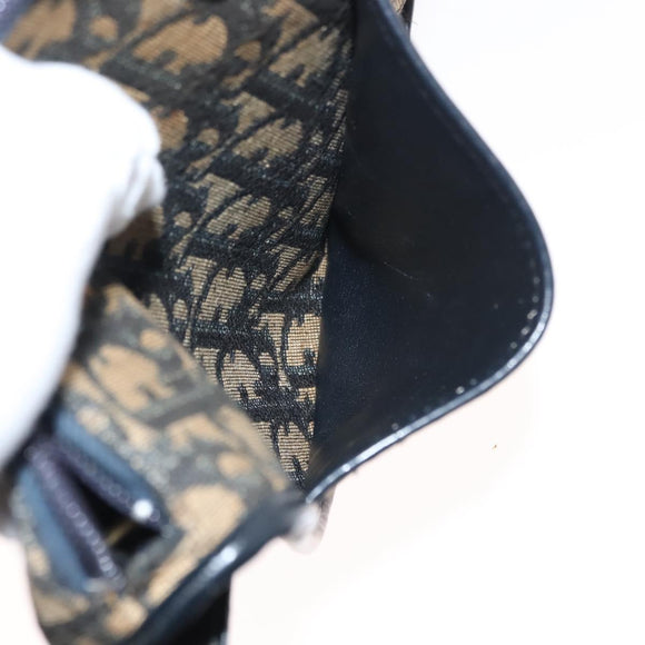 Christian Dior Trotter Canvas Shoulder Bag Navy Gold Auth BA7310