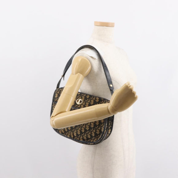 Christian Dior Trotter Canvas Shoulder Bag Navy Gold Auth BA7310