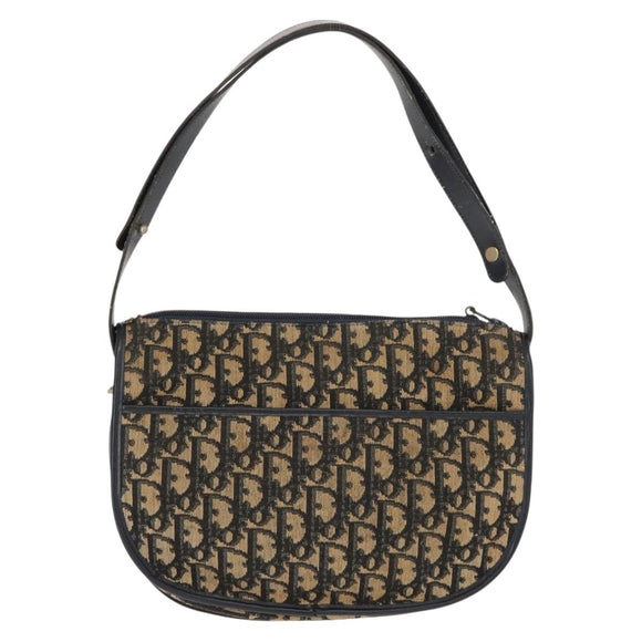 Christian Dior Trotter Canvas Shoulder Bag Navy Gold Auth BA7310