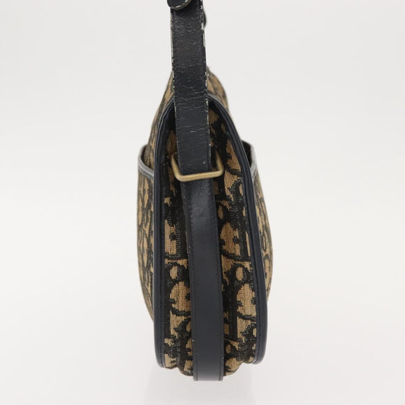Christian Dior Trotter Canvas Shoulder Bag Navy Gold Auth BA7310