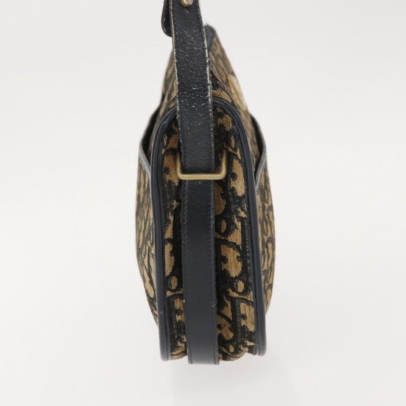 Christian Dior Trotter Canvas Shoulder Bag Navy Gold Auth BA7310