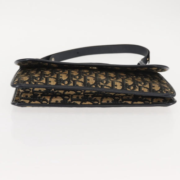 Christian Dior Trotter Canvas Shoulder Bag Navy Gold Auth BA7312