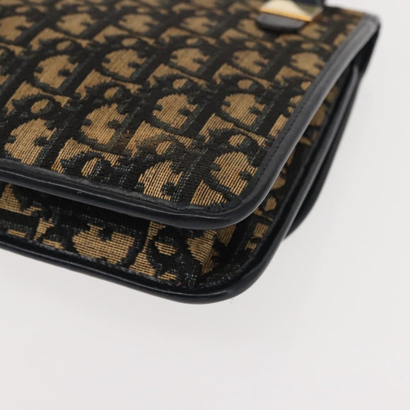 Christian Dior Trotter Canvas Shoulder Bag Navy Gold Auth BA7312