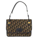 Christian Dior Trotter Canvas Shoulder Bag Navy Gold Auth BA7312-13