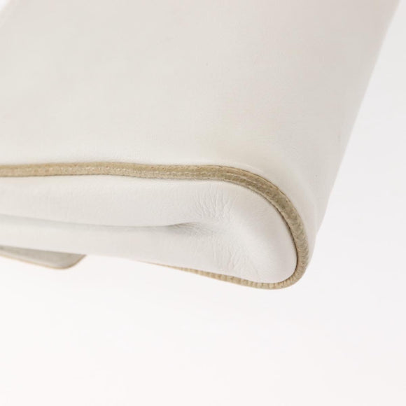 CELINE Shoulder Bag Leather White Gold Auth BA7313