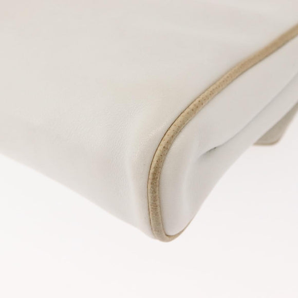 CELINE Shoulder Bag Leather White Gold Auth BA7313