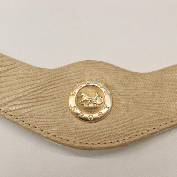 CELINE Shoulder Bag Leather White Gold Auth BA7313