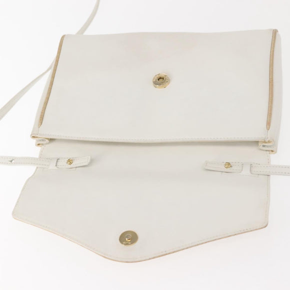 CELINE Shoulder Bag Leather White Gold Auth BA7313