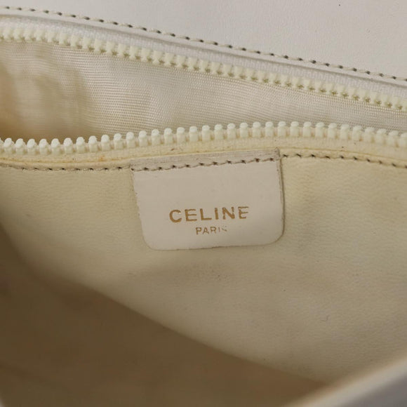 CELINE Shoulder Bag Leather White Gold Auth BA7313