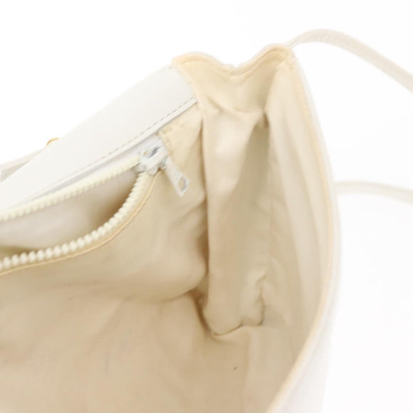 CELINE Shoulder Bag Leather White Gold Auth BA7313