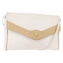 CELINE Shoulder Bag Leather White Gold Auth BA7313-1