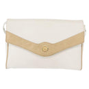 CELINE Shoulder Bag Leather White Gold Auth BA7313-13