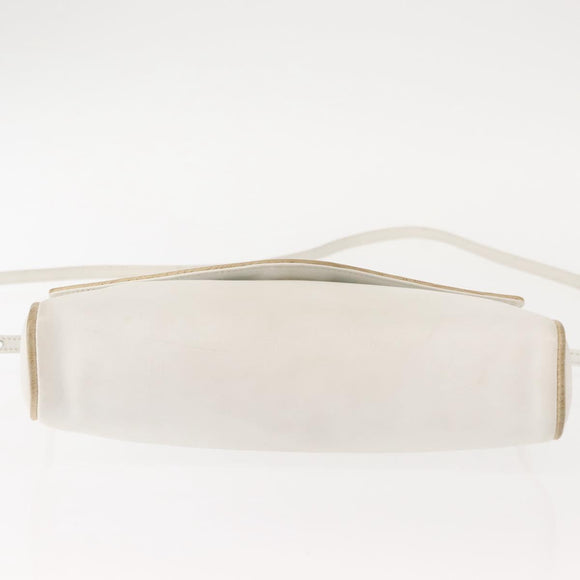 CELINE Shoulder Bag Leather White Gold Auth BA7313