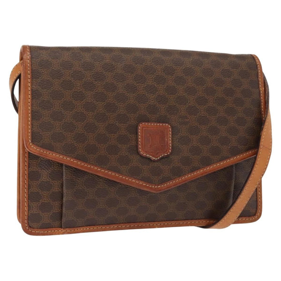 CELINE Macadam Canvas Shoulder Bag PVC Leather Brown Gold Auth BA7314