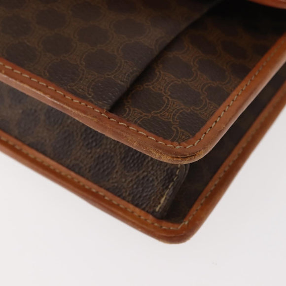 CELINE Macadam Canvas Shoulder Bag PVC Leather Brown Gold Auth BA7314