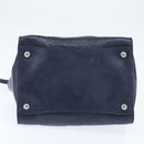 PRADA Hand Bag Leather 2way Navy Gold Auth BA7315-5