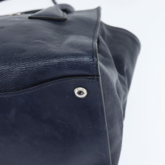 PRADA Hand Bag Leather 2way Navy Gold Auth BA7315