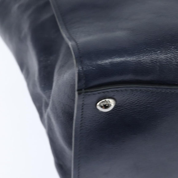 PRADA Hand Bag Leather 2way Navy Gold Auth BA7315