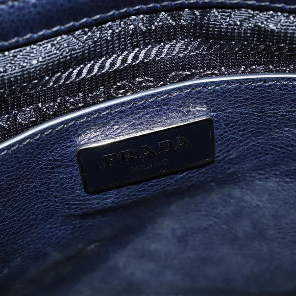 PRADA Hand Bag Leather 2way Navy Gold Auth BA7315